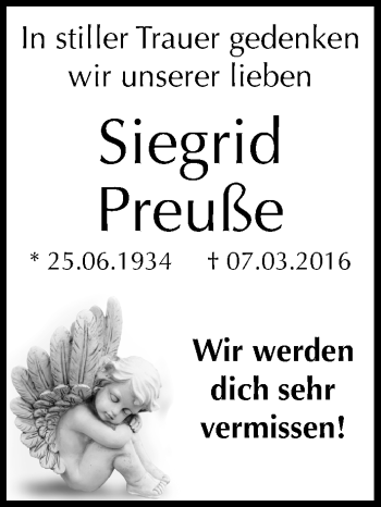 Traueranzeige von Siegrid Preuße von Mitteldeutsche Zeitung Dessau-Roßlau