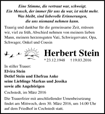 Traueranzeige von Herbert Stein von Mitteldeutsche Zeitung Aschersleben