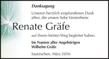 Traueranzeige von Renate Gräfe von Mitteldeutsche Zeitung Zeitz
