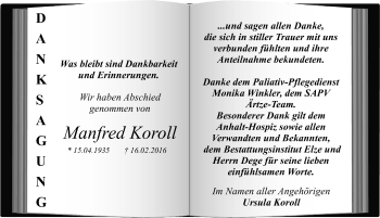 Traueranzeige von Manfred Koroll von Mitteldeutsche Zeitung Dessau-Roßlau