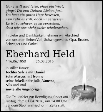 Traueranzeige von Eberhard Held von Mitteldeutsche Zeitung Zeitz