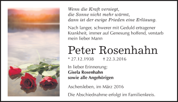 Traueranzeige von Peter Rosenhahn von Mitteldeutsche Zeitung Aschersleben