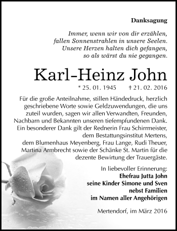 Traueranzeige von Karl-Heinz John von Mitteldeutsche Zeitung Naumburg/Nebra