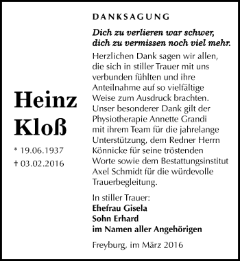 Traueranzeige von Heinz Kloß von Mitteldeutsche Zeitung Naumburg/Nebra