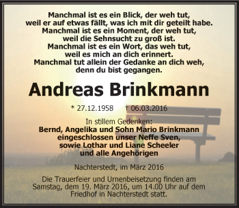 Traueranzeige von Andreas Brinkmann von Mitteldeutsche Zeitung Aschersleben