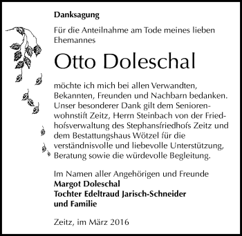 Traueranzeige von Otto Doleschal von Mitteldeutsche Zeitung Zeitz