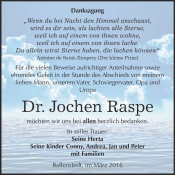 Traueranzeige von Jochen Raspe von WVG - Wochenspiegel Quedlinburg