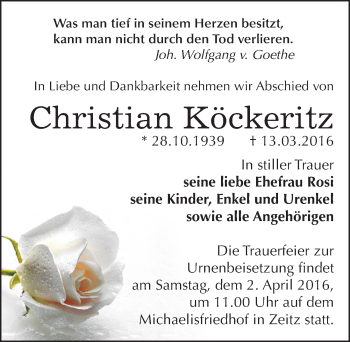 Traueranzeige von Christian Köckeritz von Mitteldeutsche Zeitung Zeitz