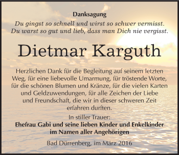 Traueranzeige von Dietmar Karguth von Mitteldeutsche Zeitung Merseburg/Querfurt