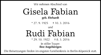 Traueranzeige von Gisela und Rudi Fabian von Mitteldeutsche Zeitung Halle/Saalkreis