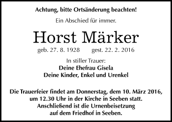 Traueranzeige von Horst Märker von Mitteldeutsche Zeitung Halle/Saalkreis