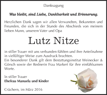 Traueranzeige von Lutz Nitze von Super Sonntag Bernburg