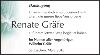 Traueranzeige von Renate Gräfe von Super Sonntag Zeitz