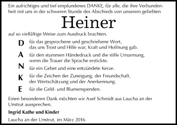 Traueranzeige von Heiner  von Mitteldeutsche Zeitung Naumburg/Nebra