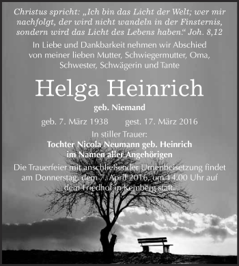Traueranzeige von Helga Heinrich von WVG - Wochenspiegel Wittenberg