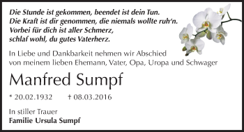Traueranzeige von Manfred Sumpf von Mitteldeutsche Zeitung Dessau-Roßlau