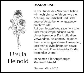 Traueranzeige von Ursula Heinold von Mitteldeutsche Zeitung Dessau-Roßlau