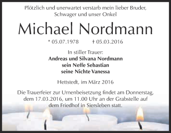 Traueranzeige von Michael Nordmann von Super Sonntag SGH Mansf. Land