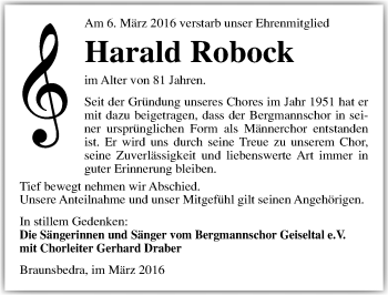 Traueranzeige von Harald Robock von Mitteldeutsche Zeitung Merseburg/Querfurt