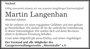 Traueranzeige von Martin Langenhan von Super Sonntag Merseburg