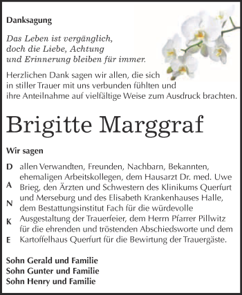 Traueranzeige von Brigitte Marggraf von WVG - Wochenspiegel Merseburg