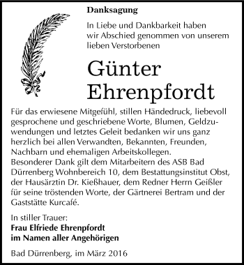 Traueranzeige von Günter Ehrenpfordt von Mitteldeutsche Zeitung Merseburg/Querfurt