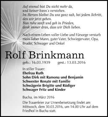 Traueranzeige von Rolf Brinkmann von Mitteldeutsche Zeitung Naumburg/Nebra