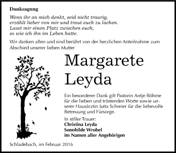 Traueranzeige von Margareta Leyda von Mitteldeutsche Zeitung Merseburg/Querfurt