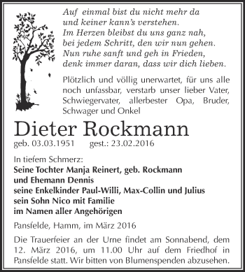 Traueranzeige von Dieter Rockmann von Super Sonntag SGH Mansf. Land