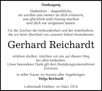 Traueranzeige von Gerhard Reichardt von Wochenspiegel Mansfelder Land