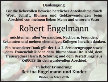 Traueranzeige von Robert Engelmann von Mitteldeutsche Zeitung Quedlinburg