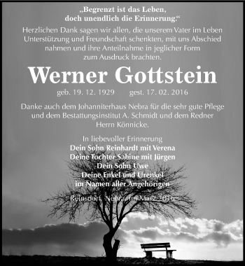 Traueranzeige von Werner Gottstein von Mitteldeutsche Zeitung Naumburg/Nebra