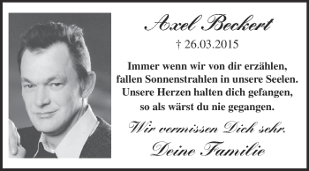 Traueranzeige von Axel Beckert von Super Sonntag Bernburg