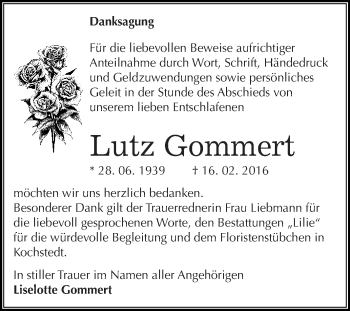 Traueranzeige von Lutz Gommert von WVG - Wochenspiegel Dessau / Köthen