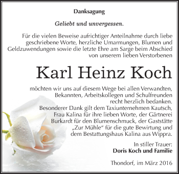 Traueranzeige von Karl Heinz Koch von Mitteldeutsche Zeitung Mansfelder Land