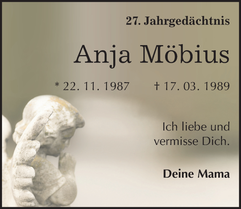 Traueranzeige für Anja Möbius vom 17.03.2016 aus Mitteldeutsche Zeitung Halle/Saalkreis