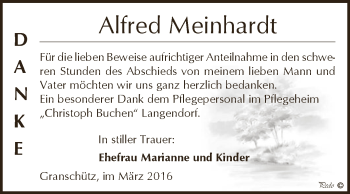 Traueranzeige von Alfred Meinhardt von WVG - Wochenspiegel NMB / WSF / ZTZ