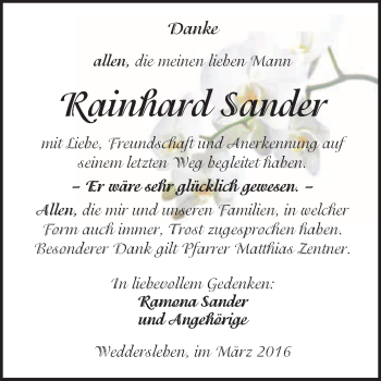 Traueranzeige von Rainhard Sander von WVG - Wochenspiegel Quedlinburg