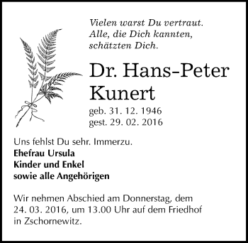 Traueranzeige von Hans-Peter Kunert von Mitteldeutsche Zeitung