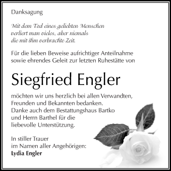 Traueranzeige von Siegfried Engler von WVG - Wochenspiegel Dessau / Köthen