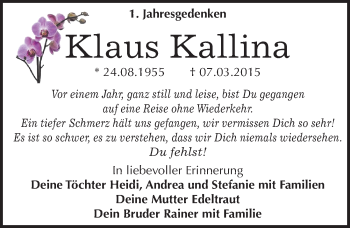 Traueranzeige von Klaus Kallina von Mitteldeutsche Zeitung Wittenberg
