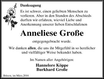 Traueranzeige von Anneliese Große von Mitteldeutsche Zeitung Dessau-Roßlau