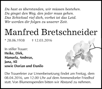 Traueranzeige von Manfred Bretschneider von Mitteldeutsche Zeitung Halle/Saalkreis