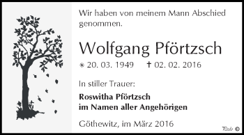 Traueranzeige von Wolfgang Pförtzsch von WVG - Wochenspiegel NMB / WSF / ZTZ