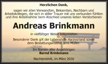 Traueranzeige von Andreas Brinkmann von Mitteldeutsche Zeitung Aschersleben