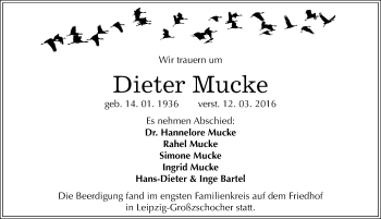 Traueranzeige von Dieter Mucke von Mitteldeutsche Zeitung Halle/Saalkreis