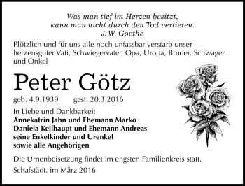 Traueranzeige von Peter Götz von Mitteldeutsche Zeitung Merseburg/Querfurt