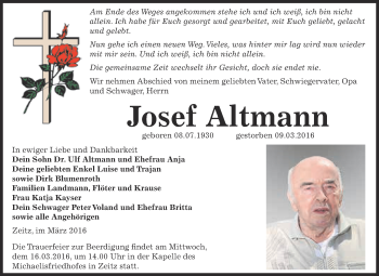 Traueranzeige von Josef Altmann von Super Sonntag Zeitz
