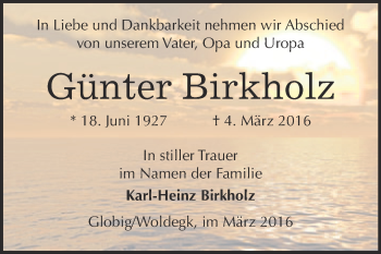 Traueranzeige von Günter Birkholz von Super Sonntag Wittenberg