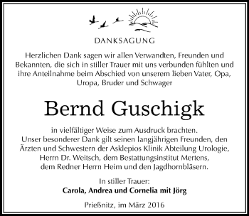 Traueranzeige von Bernd Guschigk von Mitteldeutsche Zeitung Naumburg/Nebra